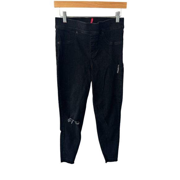 SPANX Vintage Distressed Ankle Skinny Jeans Size Large Black Raw Hem 20213R - Picture 3 of 9